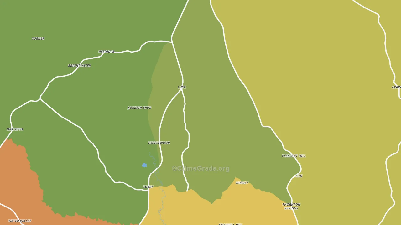 Toxey, AL Map of Drug-Related Crime Rates