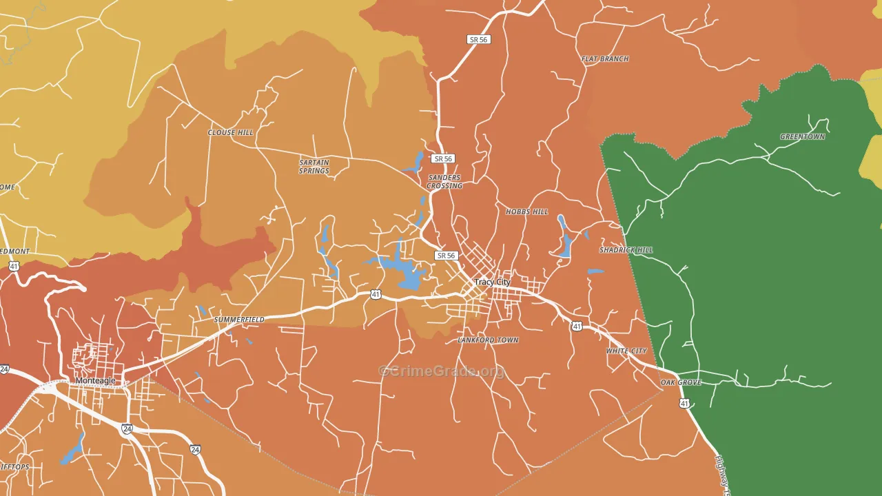 Tracy City, TN Map of Drug-Related Crime Rates