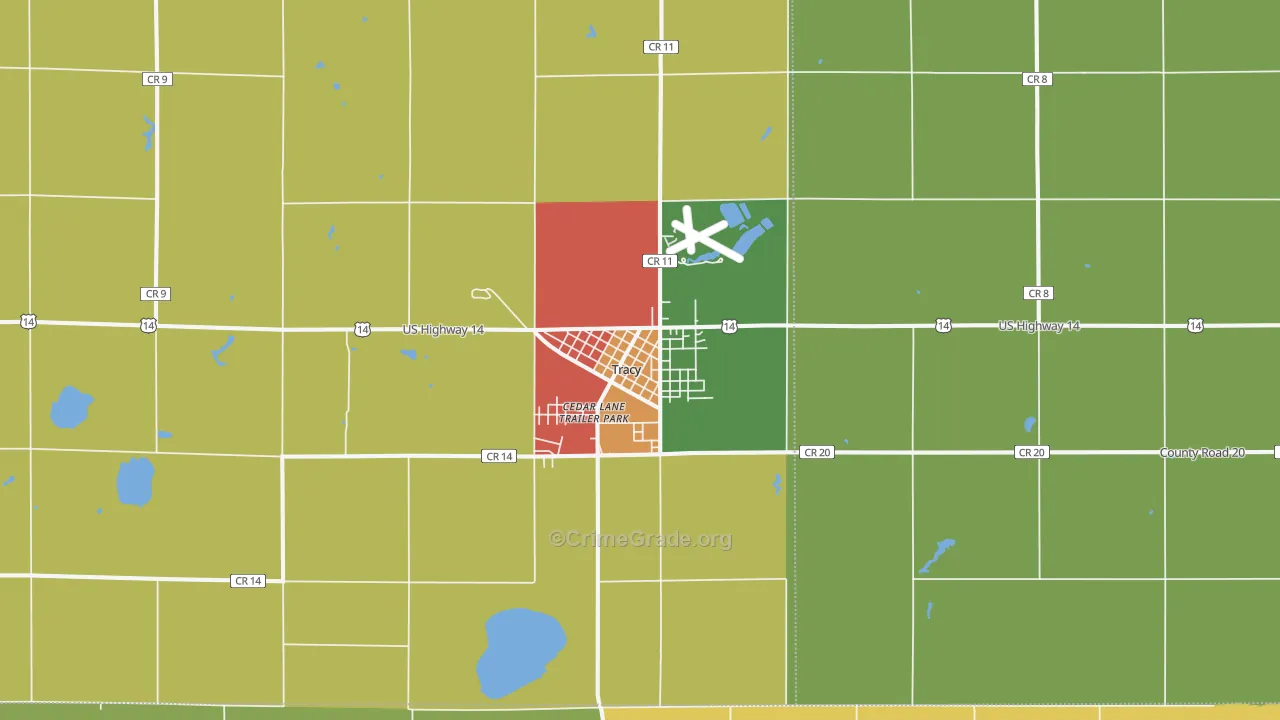 Tracy, MN Map of Drug-Related Crime Rates