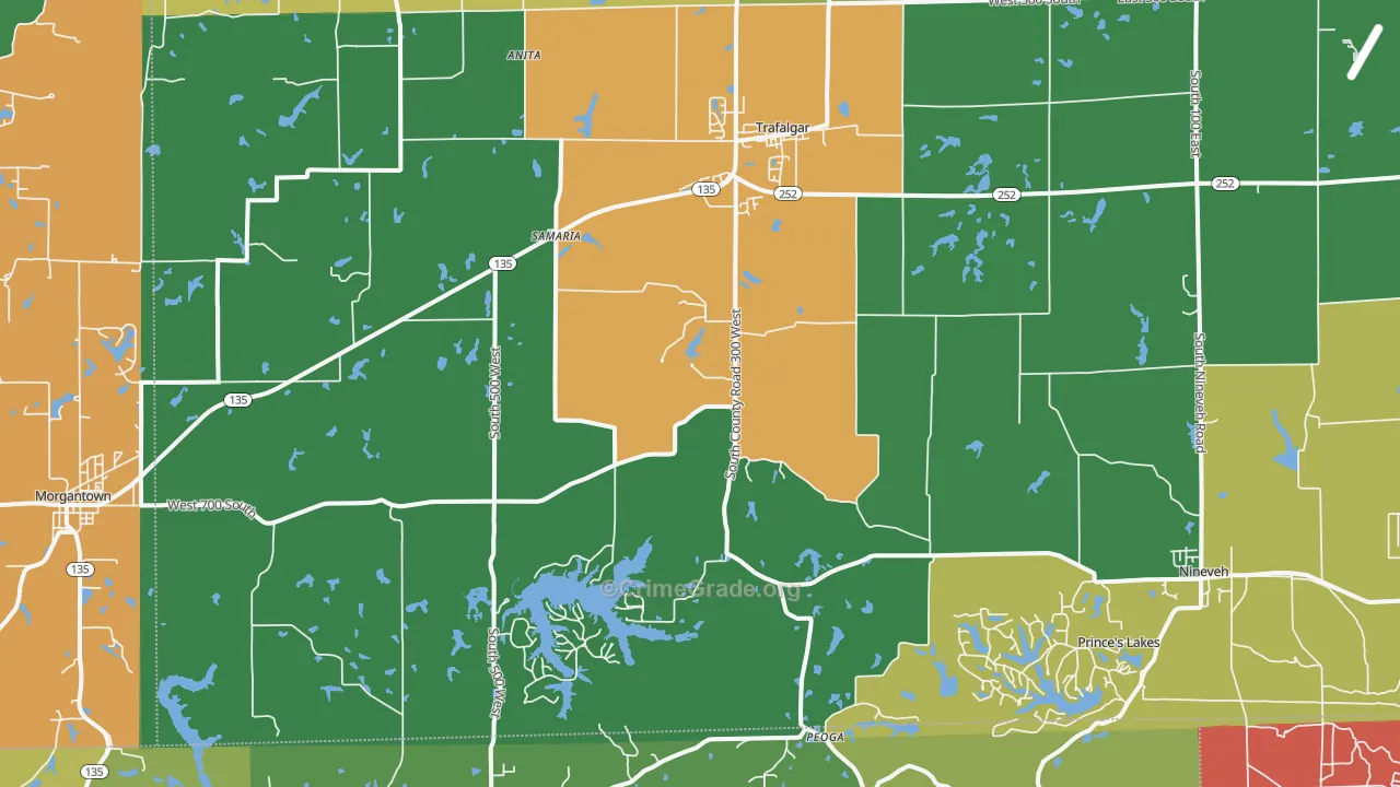Trafalgar, IN Map of Drug-Related Crime Rates