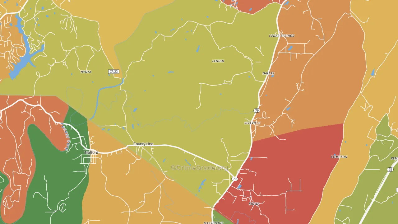 Trafford, AL Map of Drug-Related Crime Rates
