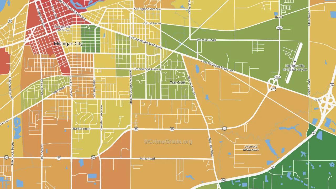 Trail Creek, IN Map of Drug-Related Crime Rates