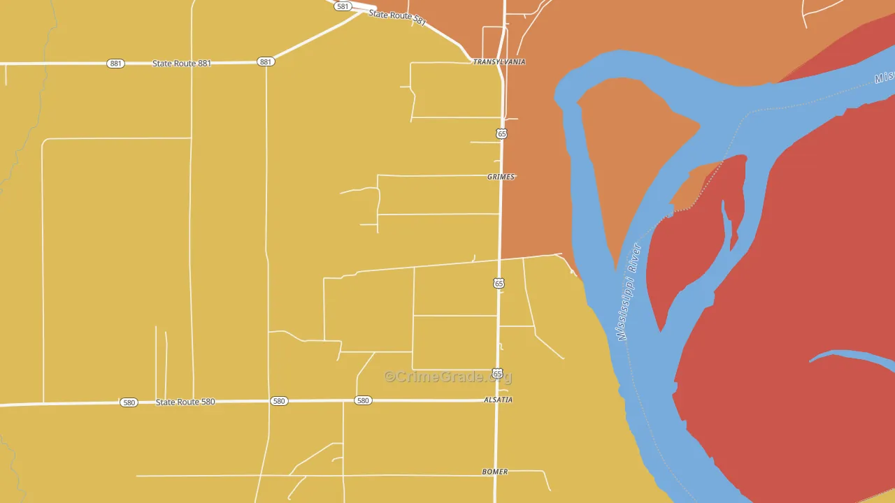 Transylvania, LA Map of Drug-Related Crime Rates