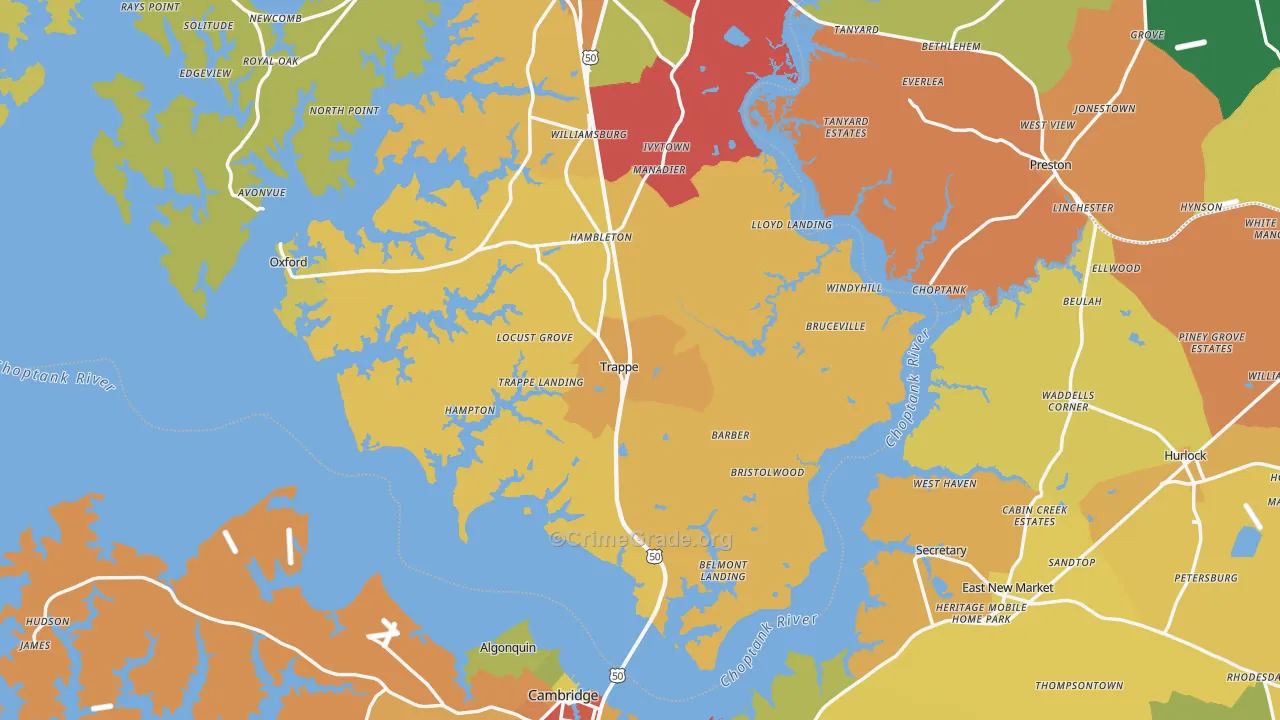 Trappe, MD Map of Drug-Related Crime Rates