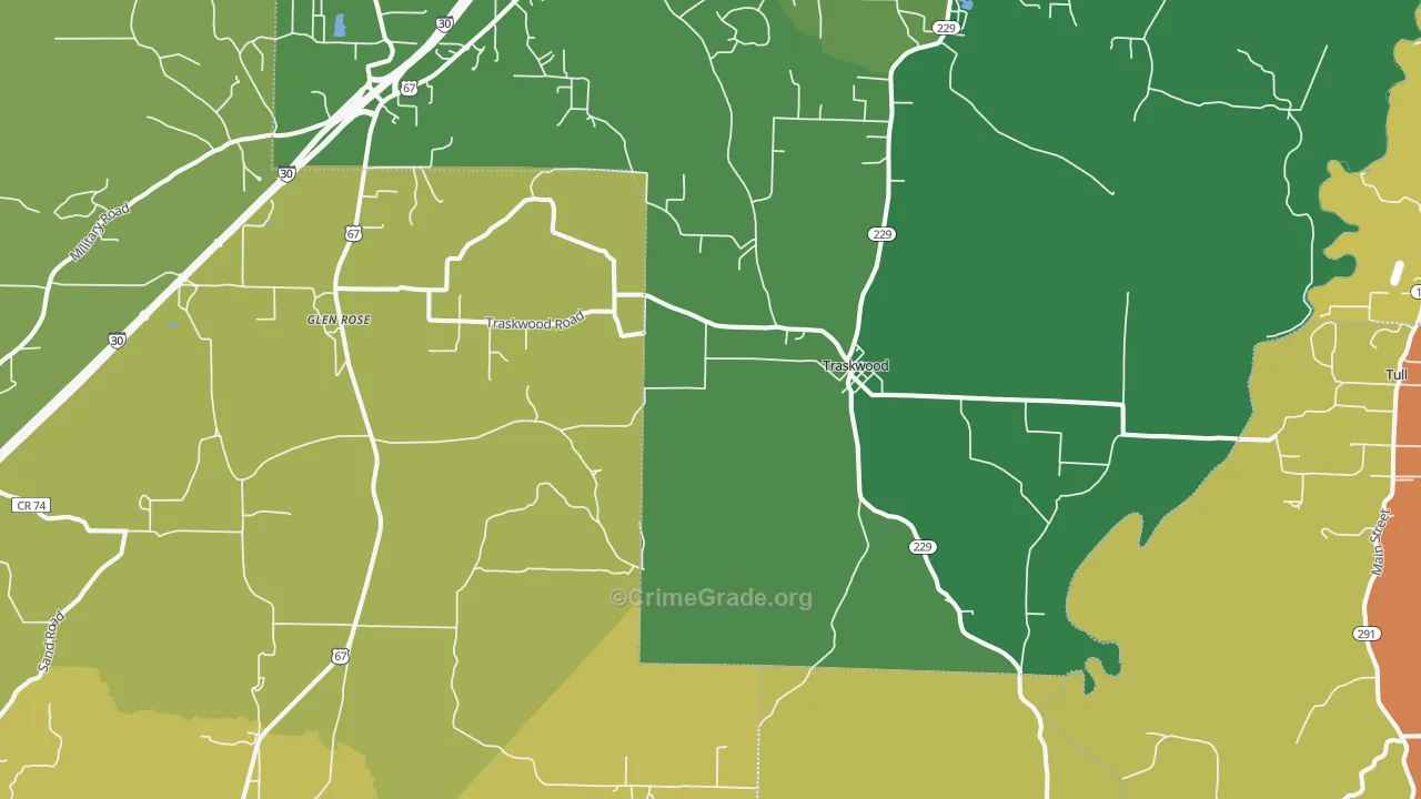 Traskwood, AR Map of Drug-Related Crime Rates