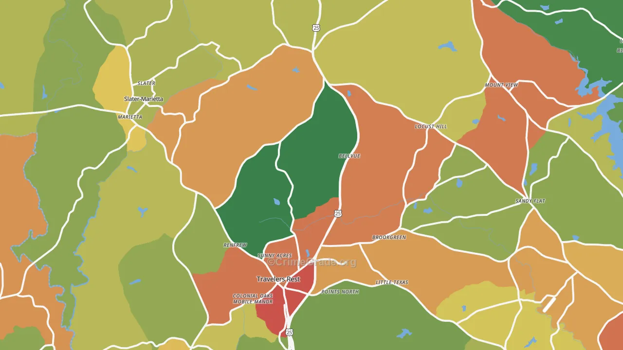Travelers Rest, SC Map of Drug-Related Crime Rates