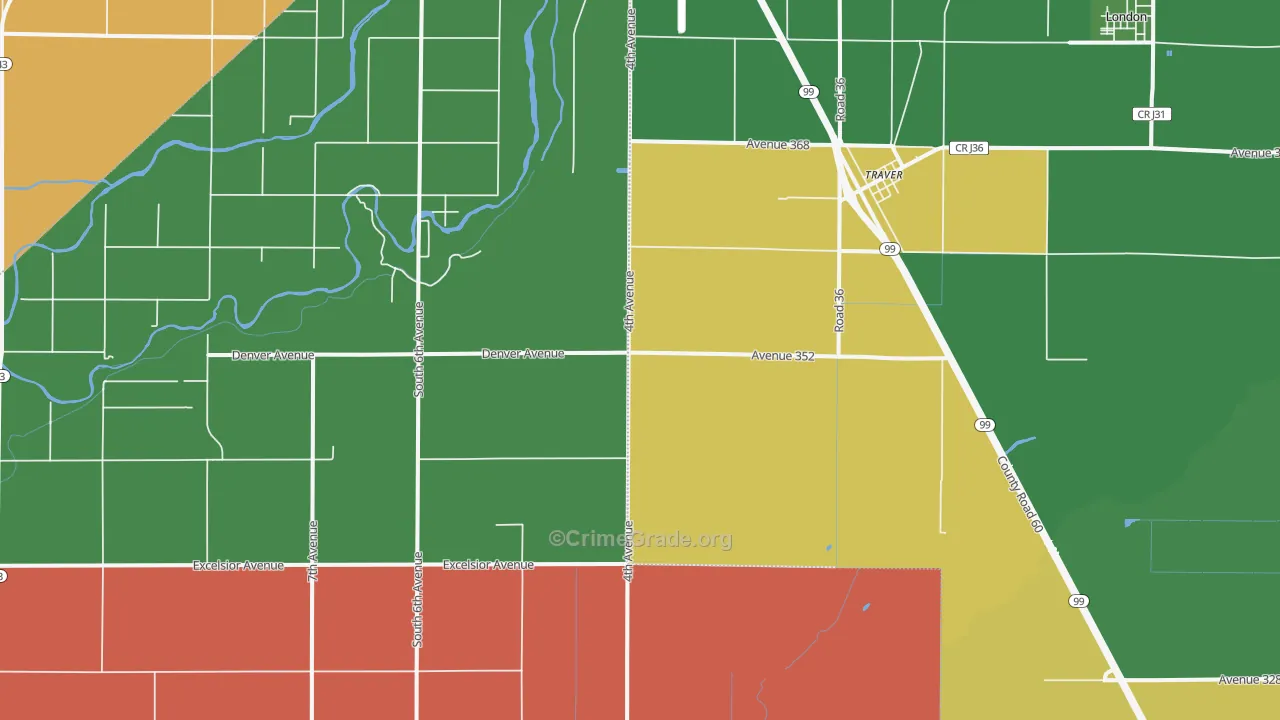 Traver, CA Map of Drug-Related Crime Rates