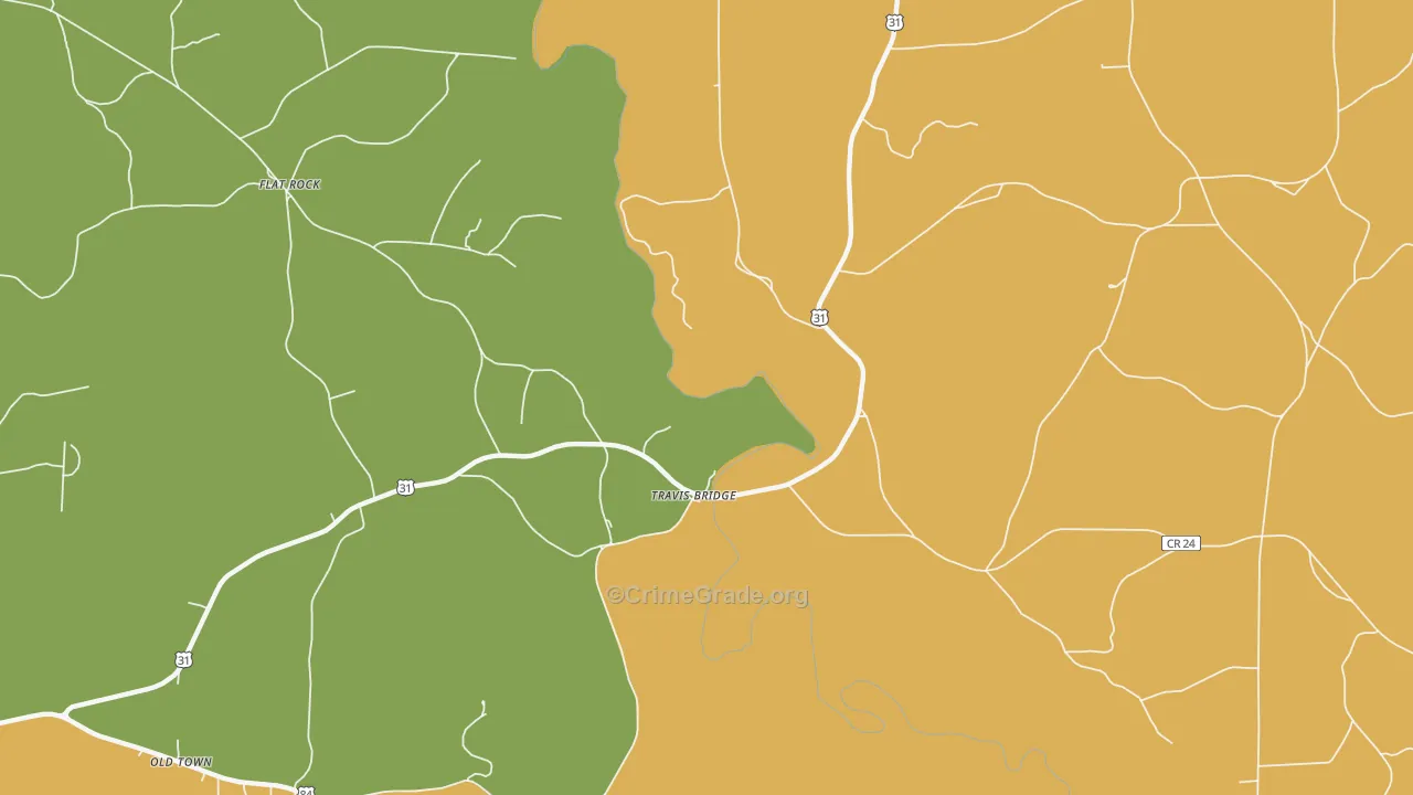 Travis Bridge, AL Map of Drug-Related Crime Rates