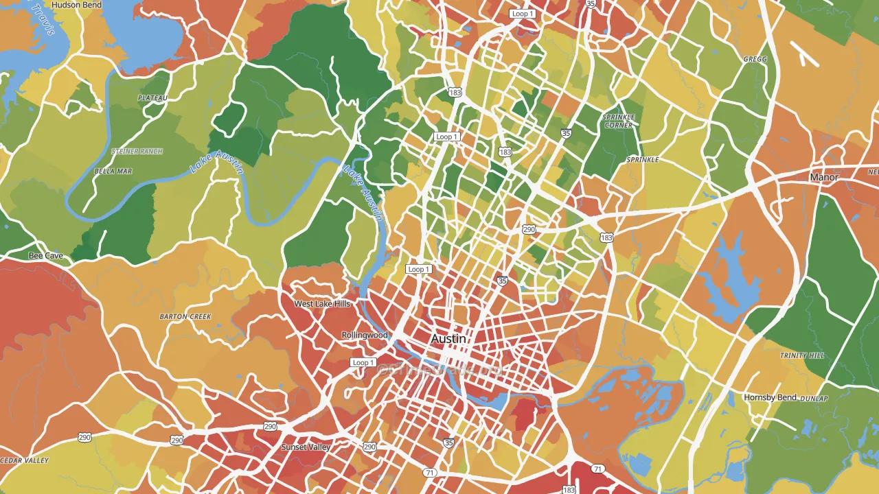 Travis County, TX Map of Drug-Related Crime Rates