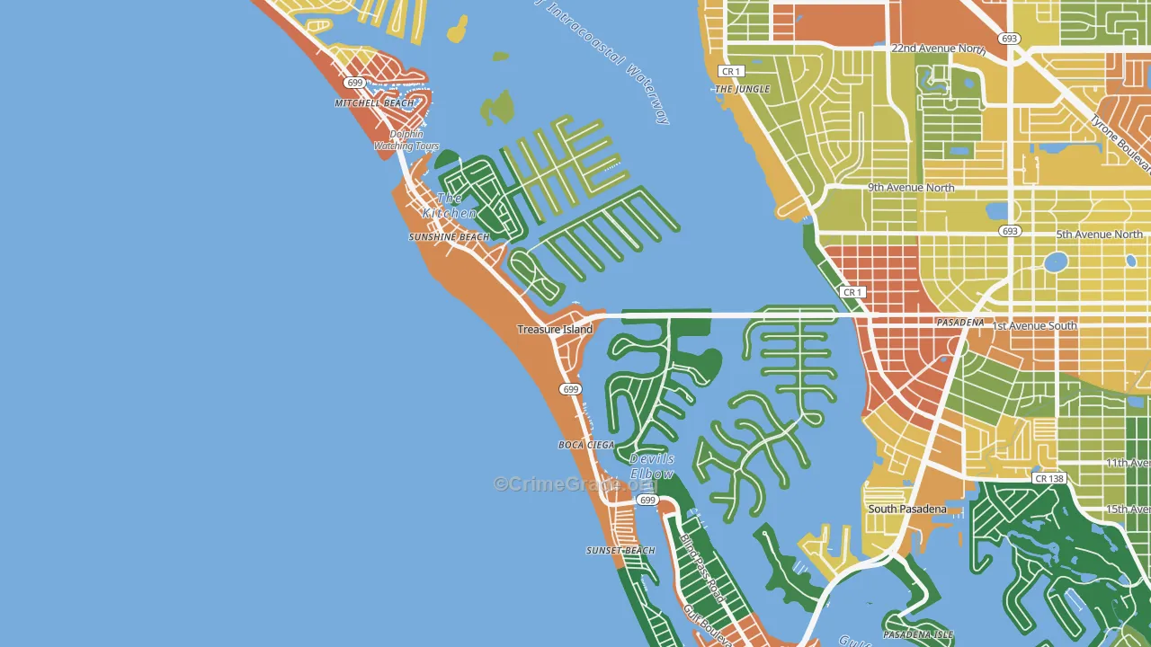 Treasure Island, FL Map of Drug-Related Crime Rates