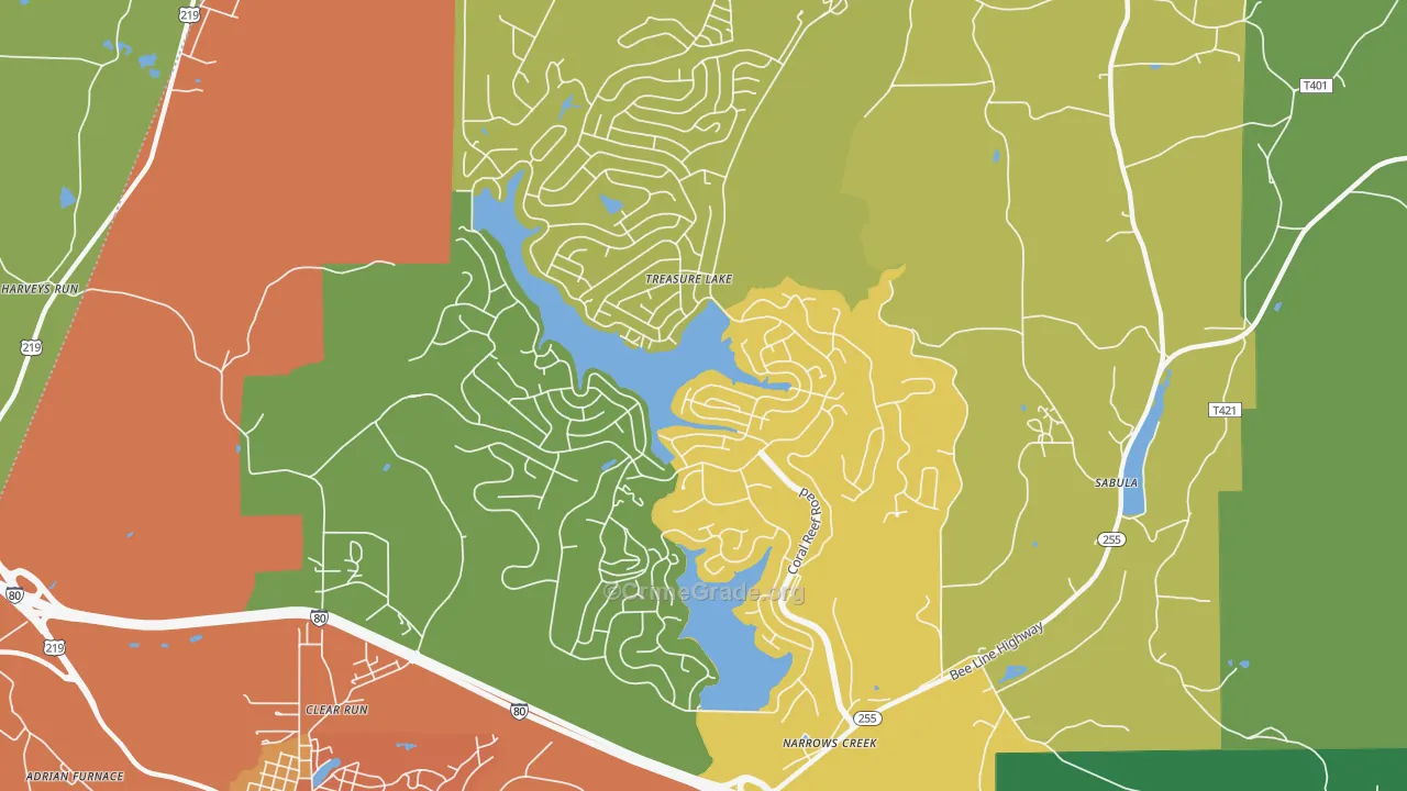 Treasure Lake, PA Map of Drug-Related Crime Rates