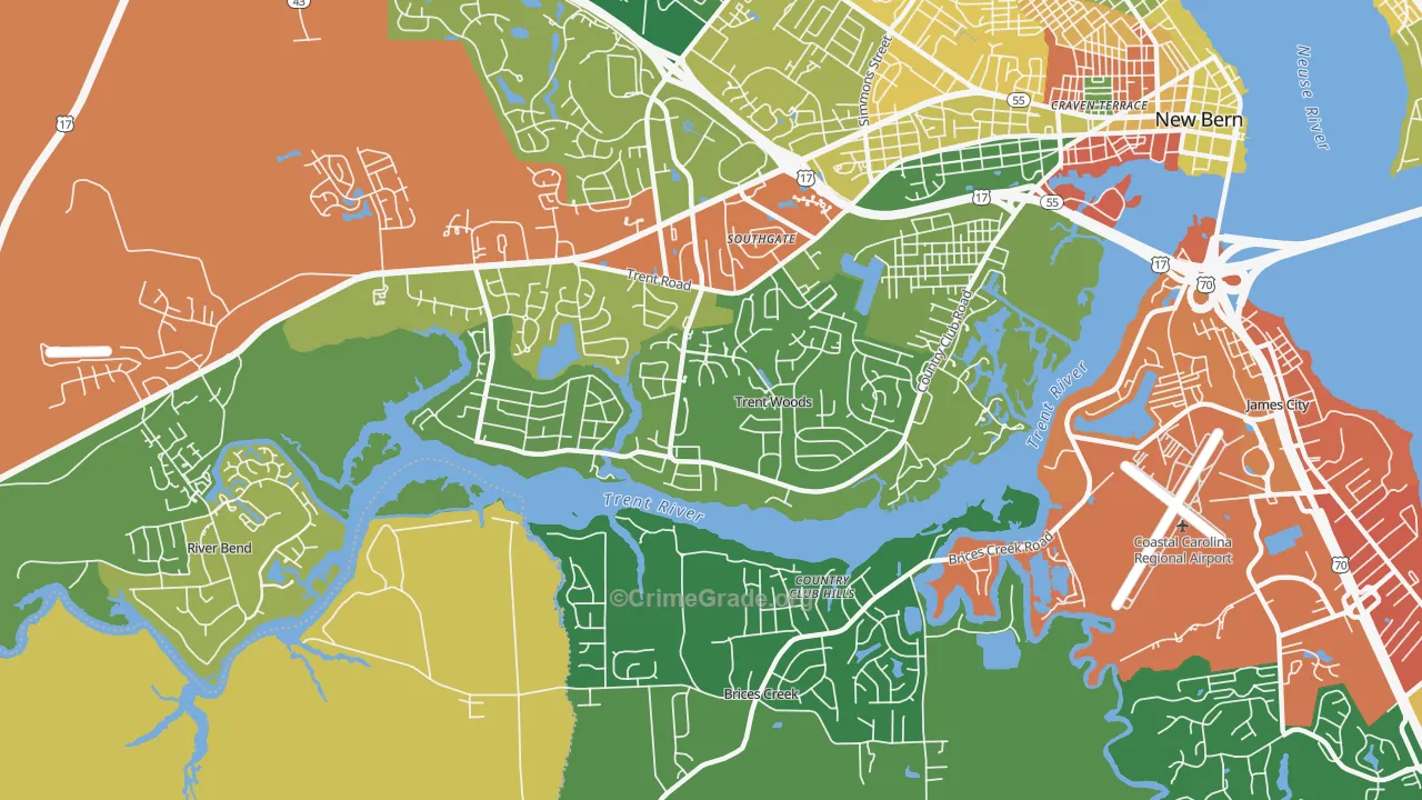Trent Woods, NC Map of Drug-Related Crime Rates