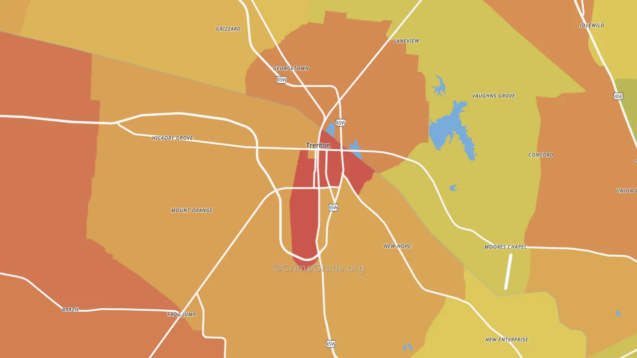 Trenton, TN Map of Drug-Related Crime Rates
