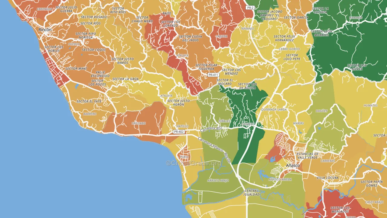 Tres Hermanos, PR Map of Drug-Related Crime Rates