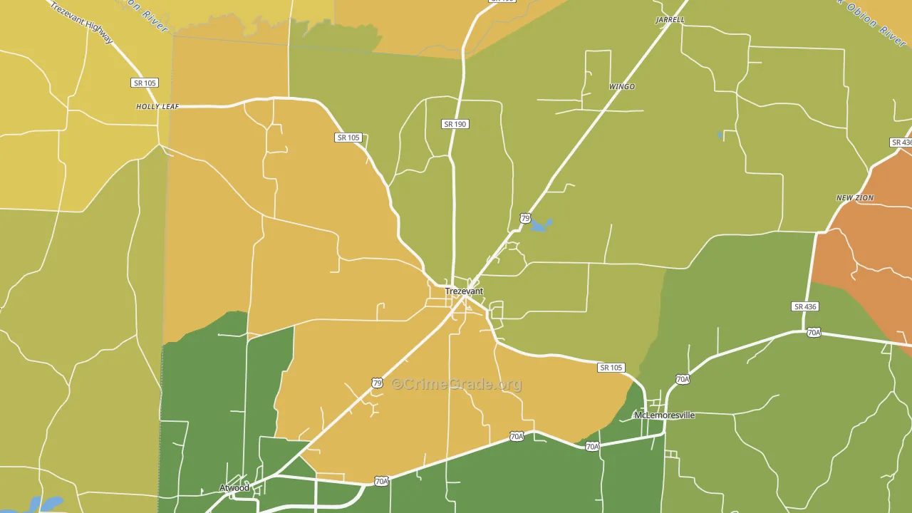 Trezevant, TN Map of Drug-Related Crime Rates