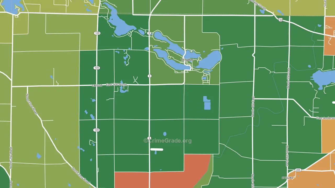 Tri-Lakes, IN Map of Drug-Related Crime Rates