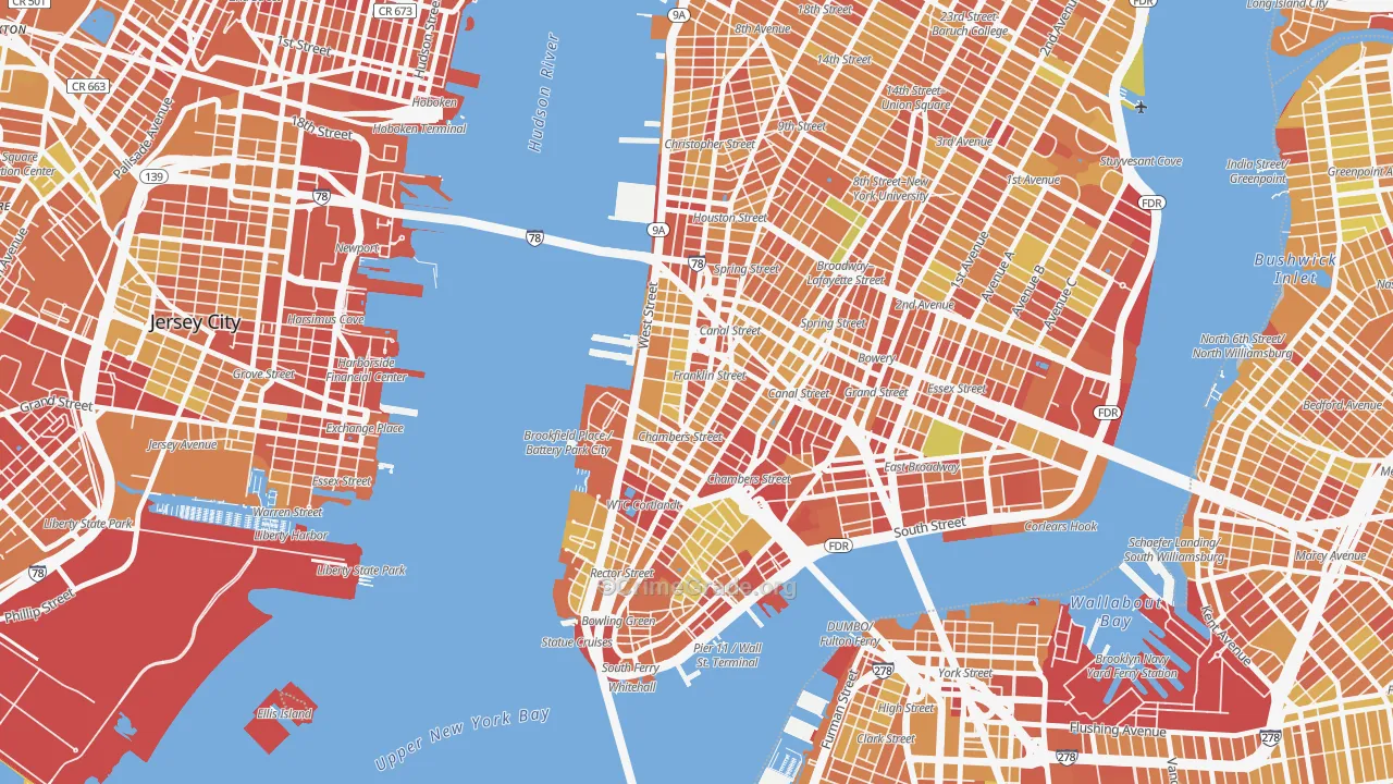 Tribeca, Manhattan, NY Map of Drug-Related Crime Rates