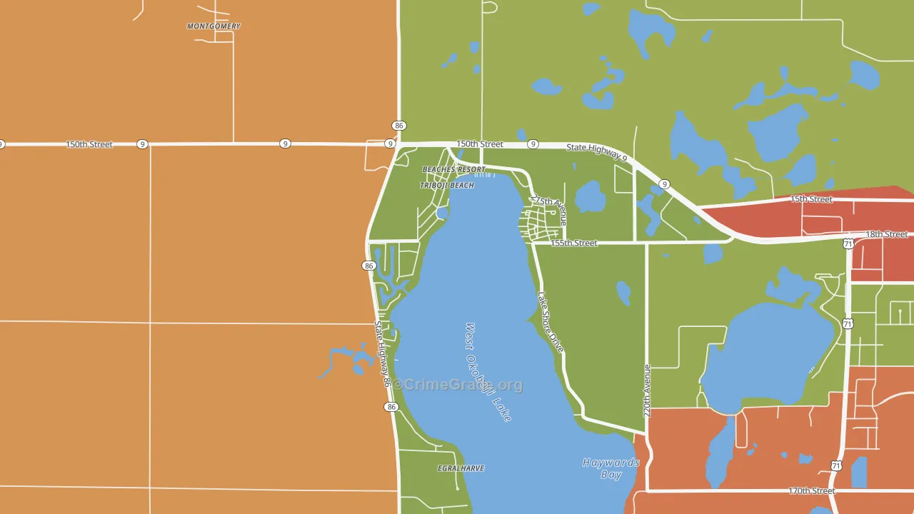 Triboji Beach, IA Map of Drug-Related Crime Rates
