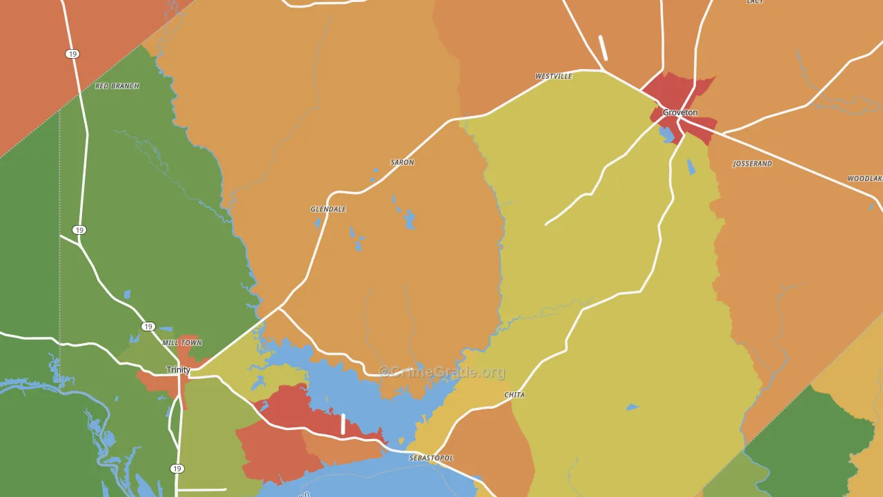 Trinity County, TX Map of Drug-Related Crime Rates
