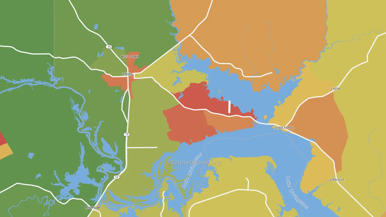 Trinity, TX Map of Drug-Related Crime Rates