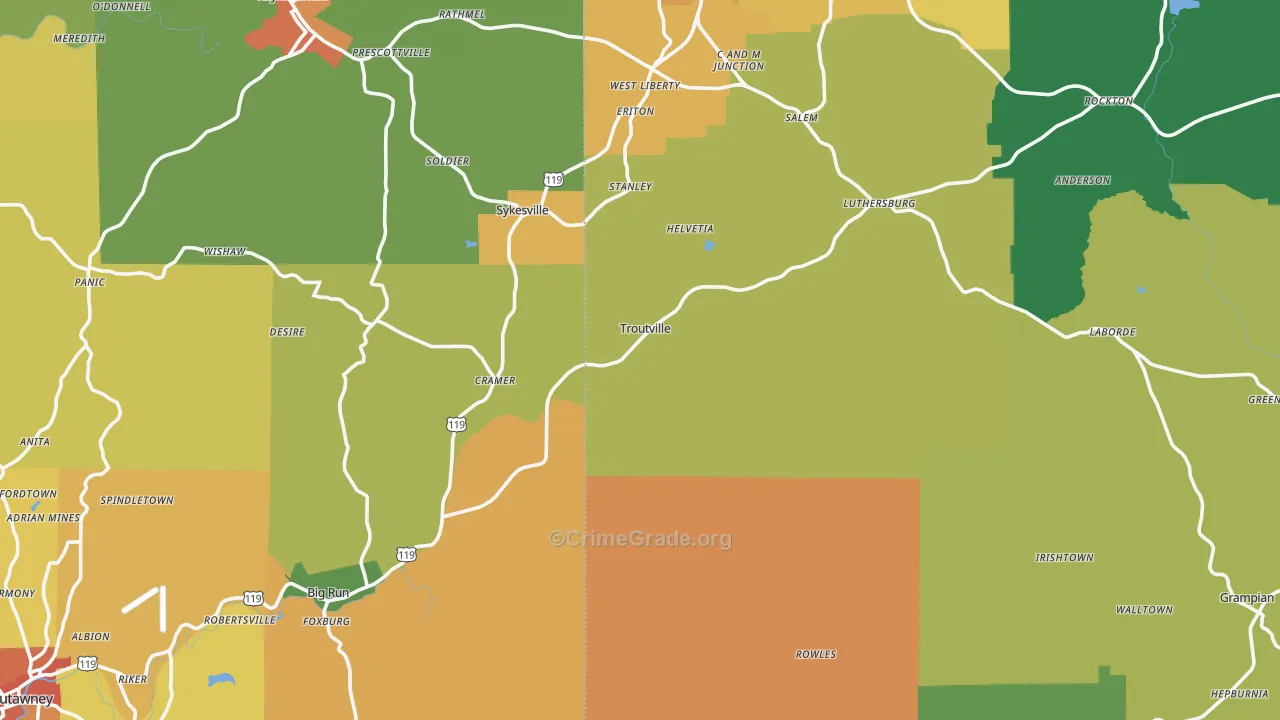 Troutville, PA Map of Drug-Related Crime Rates