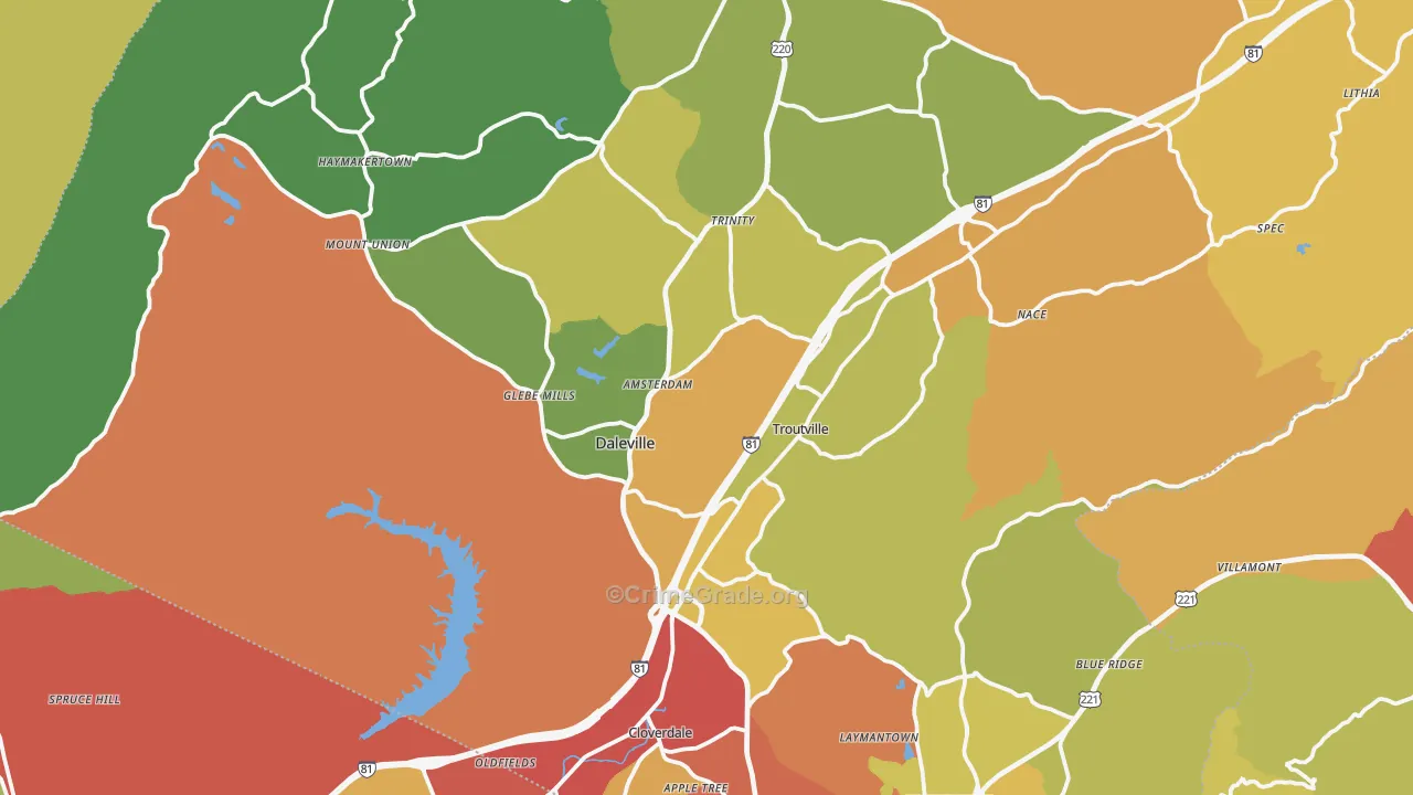 Troutville, VA Map of Drug-Related Crime Rates
