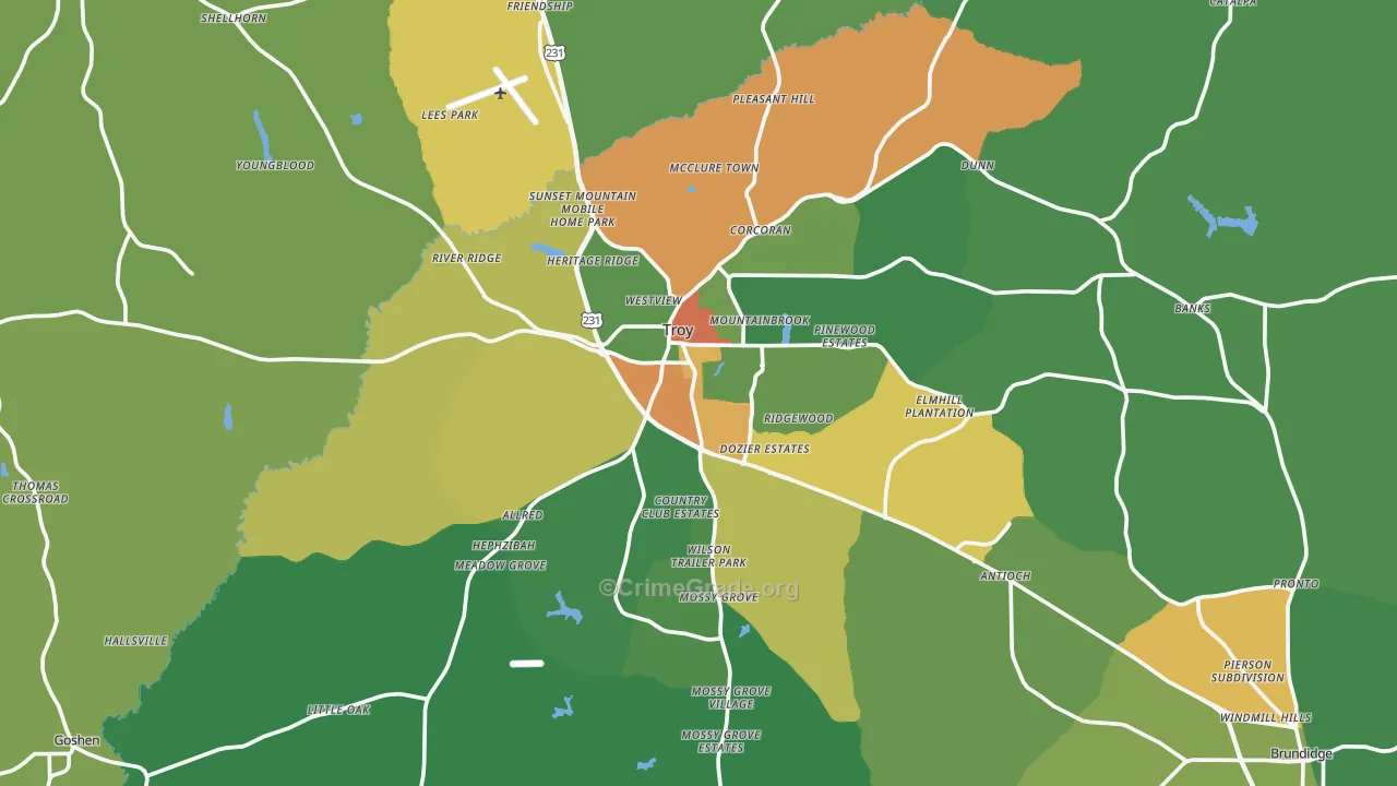 Troy, AL Map of Drug-Related Crime Rates