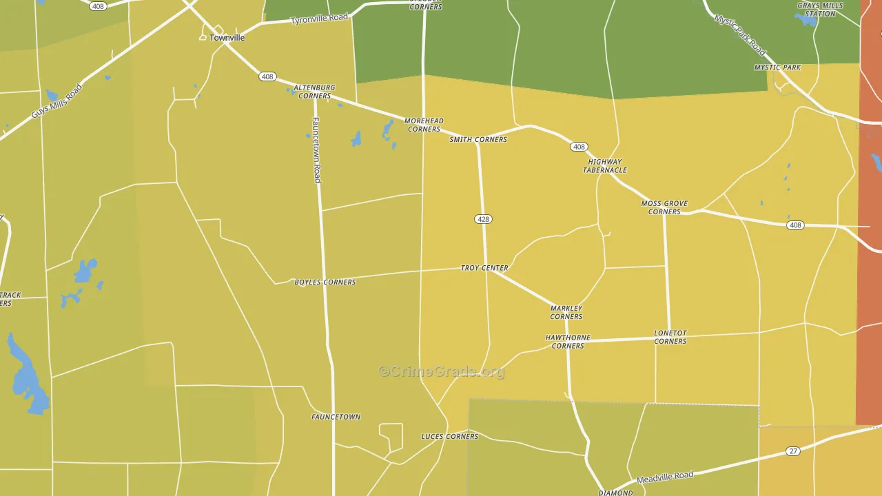 Troy Center, PA Map of Drug-Related Crime Rates
