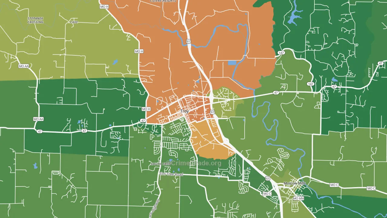 Troy, MO Map of Drug-Related Crime Rates
