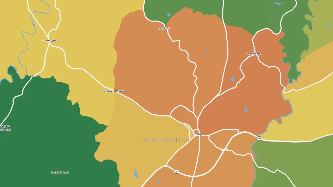 Troy, NC Map of Drug-Related Crime Rates