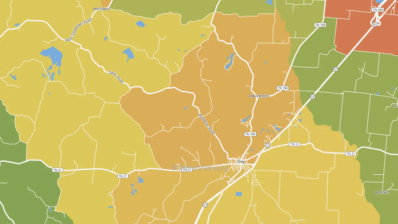 Troy, TN Map of Drug-Related Crime Rates