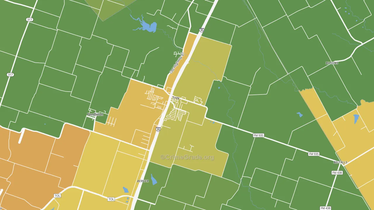 Troy, TX Map of Drug-Related Crime Rates