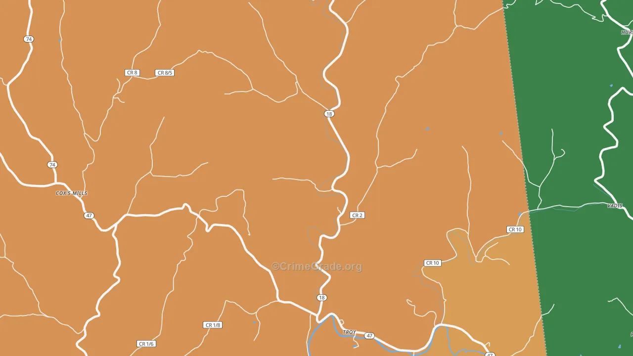 Troy, WV Map of Drug-Related Crime Rates