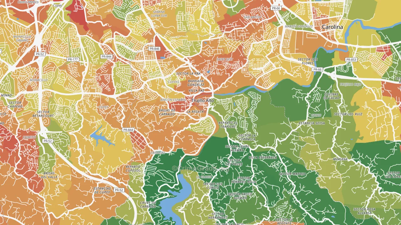 Trujillo Alto Municipio, PR Map of Drug-Related Crime Rates