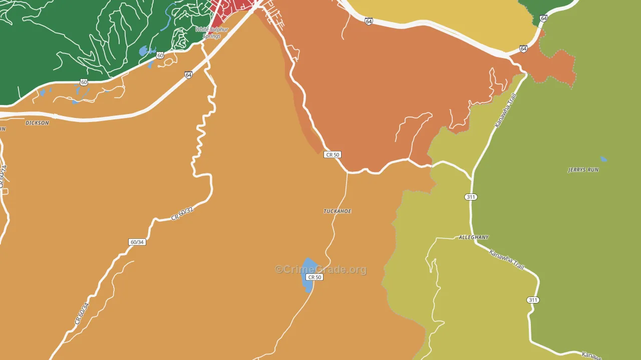 Tuckahoe, WV Map of Drug-Related Crime Rates