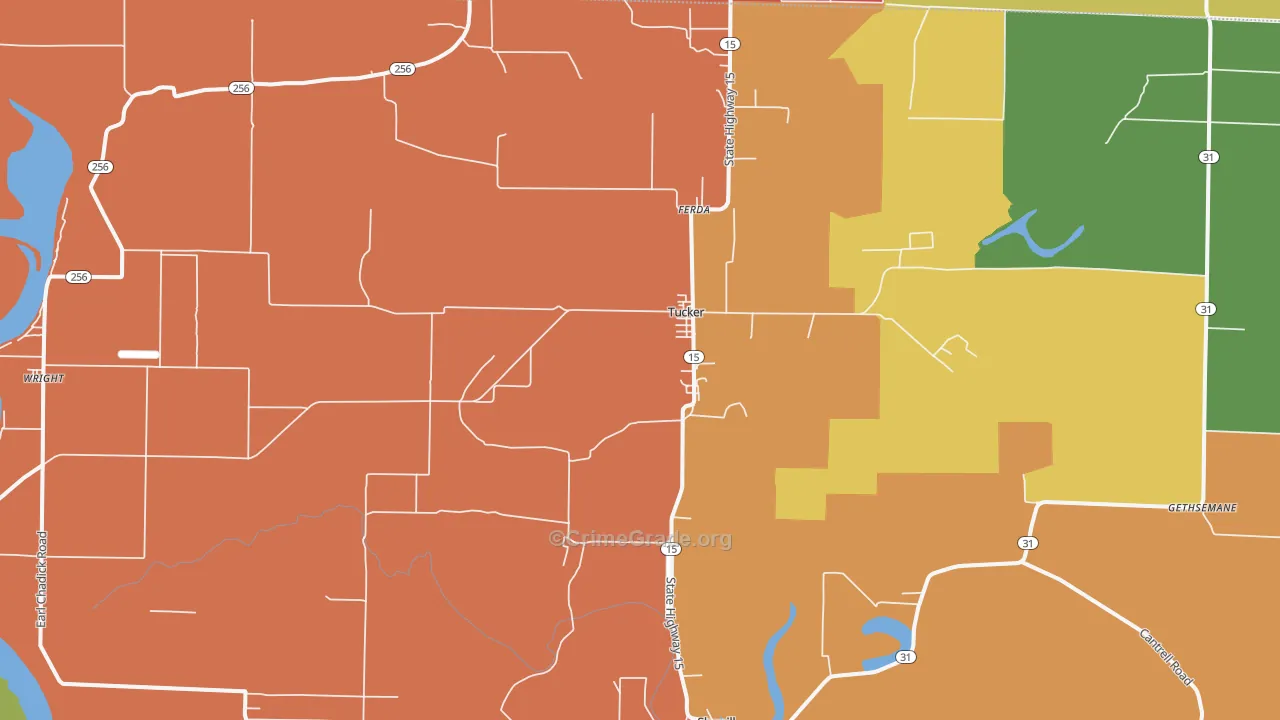 Tucker, AR Map of Drug-Related Crime Rates