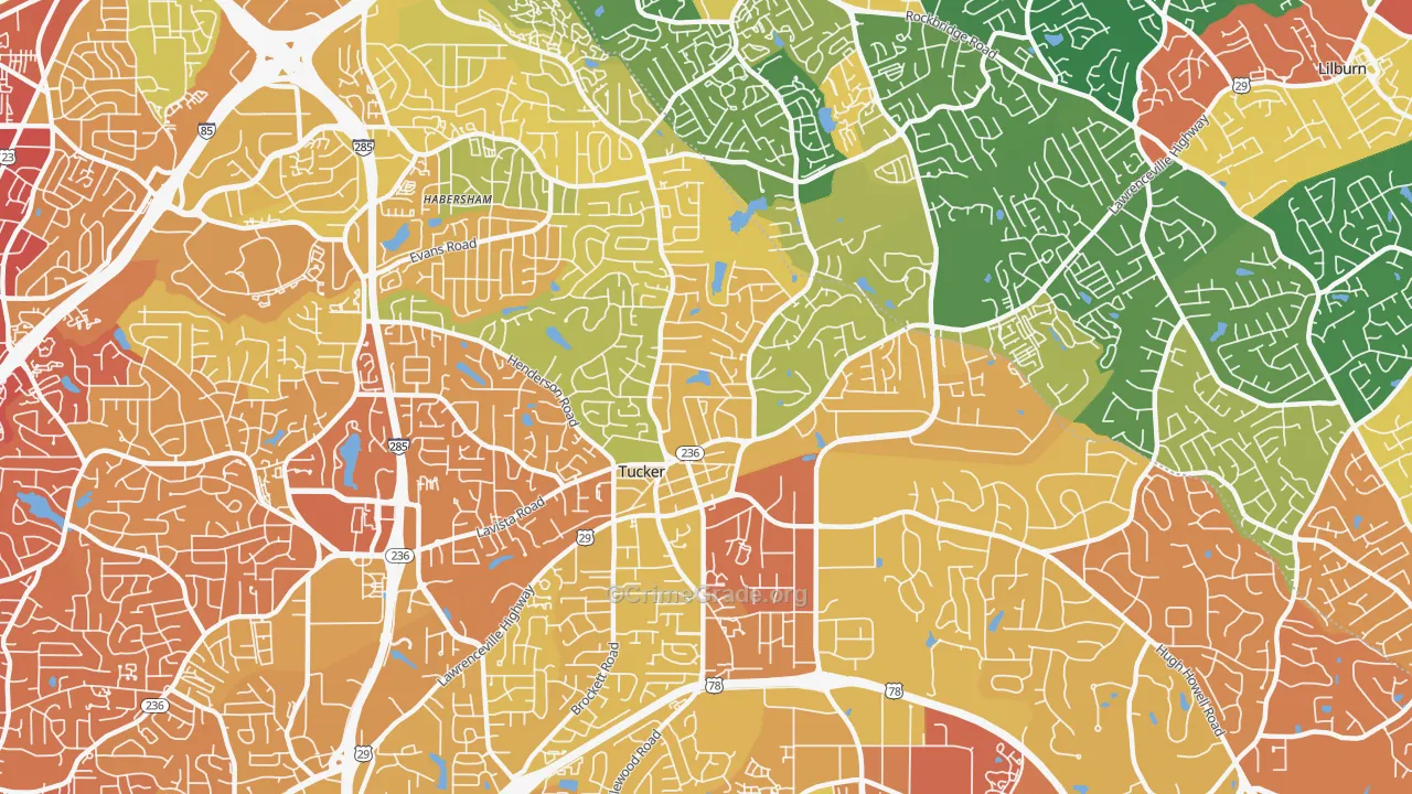 Tucker, GA Map of Drug-Related Crime Rates