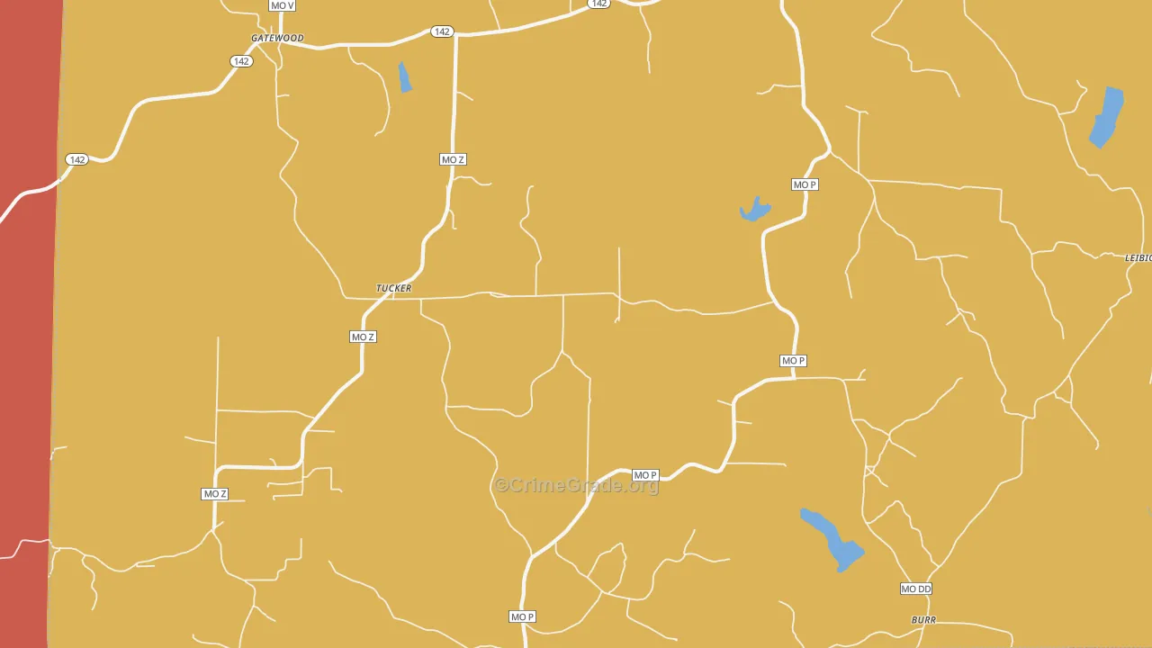 Tucker, MO Map of Drug-Related Crime Rates