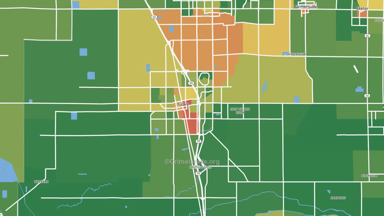 Tulare, CA Map of Drug-Related Crime Rates