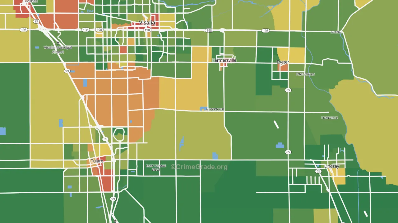 Tulare County, CA Map of Drug-Related Crime Rates