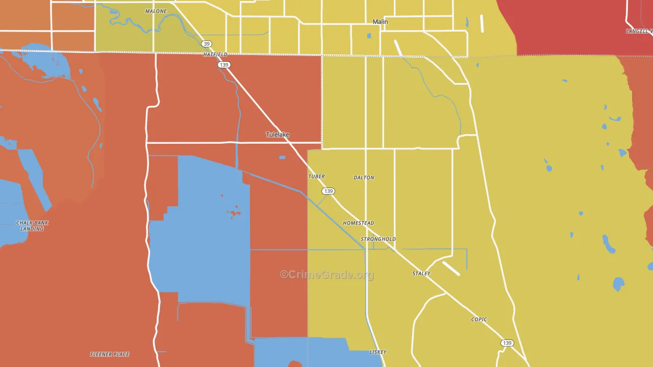 Tulelake, CA Map of Drug-Related Crime Rates