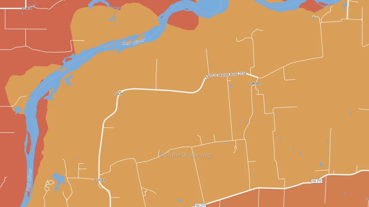 Tulip, TX Map of Drug-Related Crime Rates