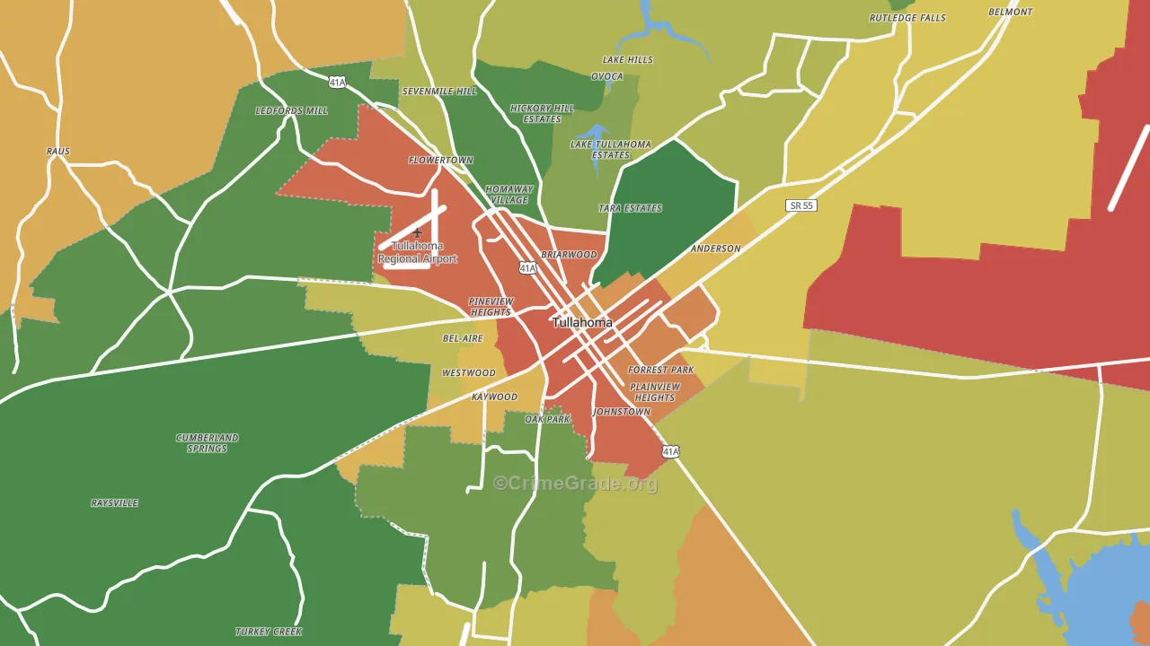 Tullahoma, TN Map of Drug-Related Crime Rates