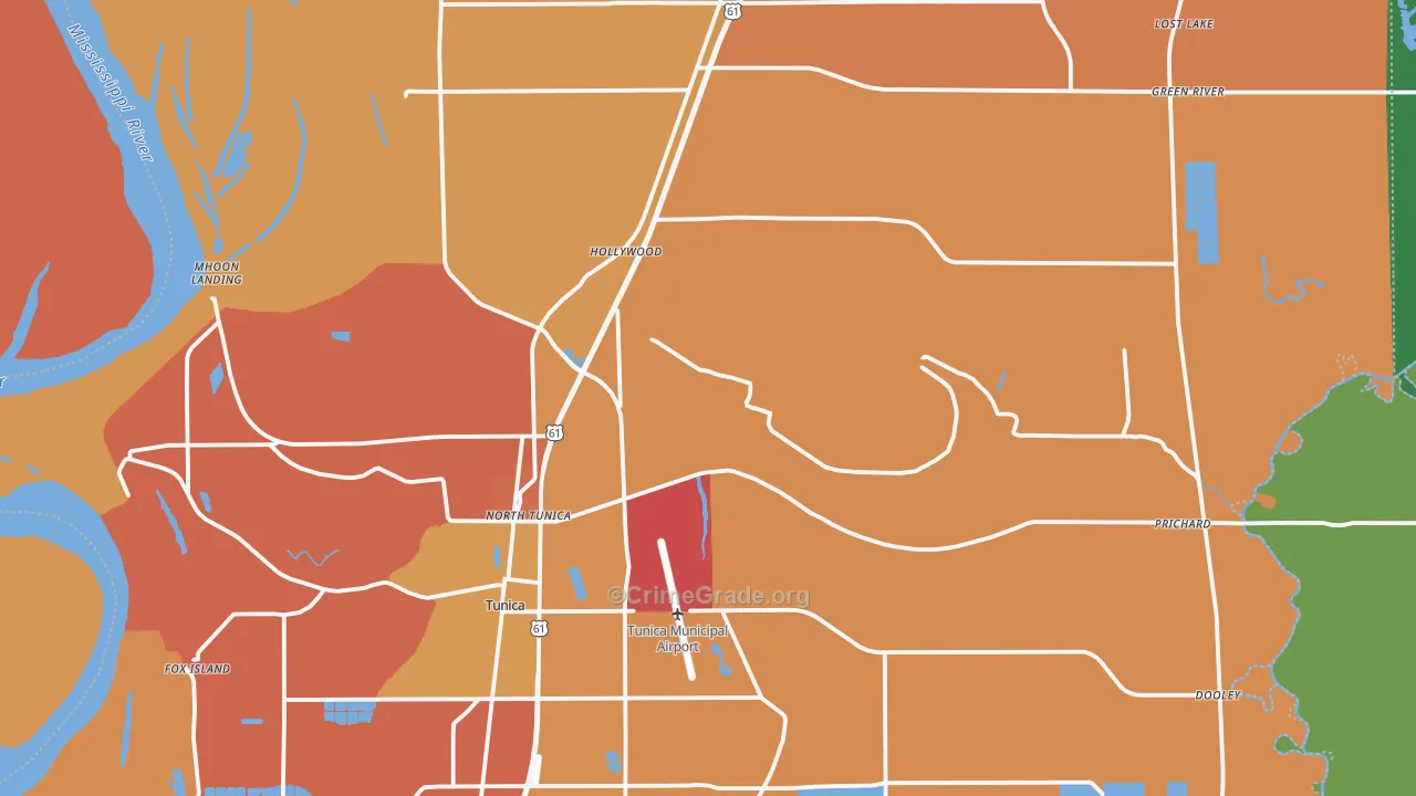 Tunica County, MS Map of Drug-Related Crime Rates