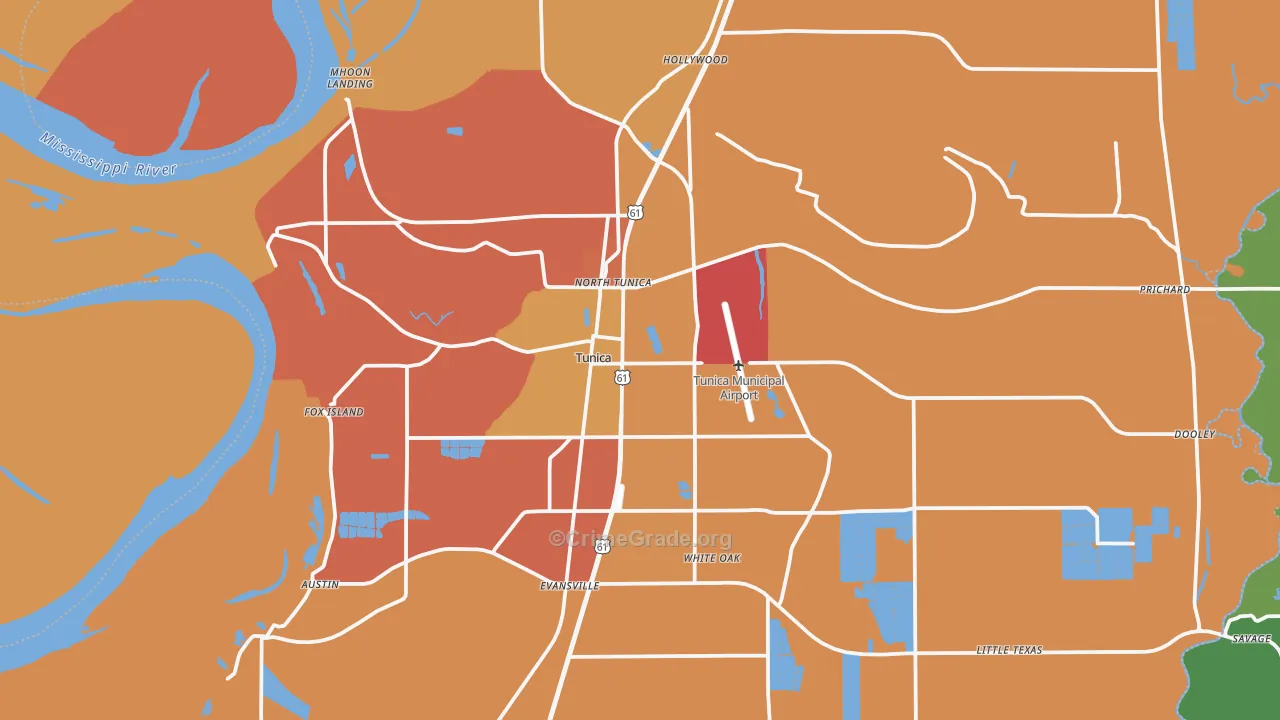 Tunica, MS Map of Drug-Related Crime Rates