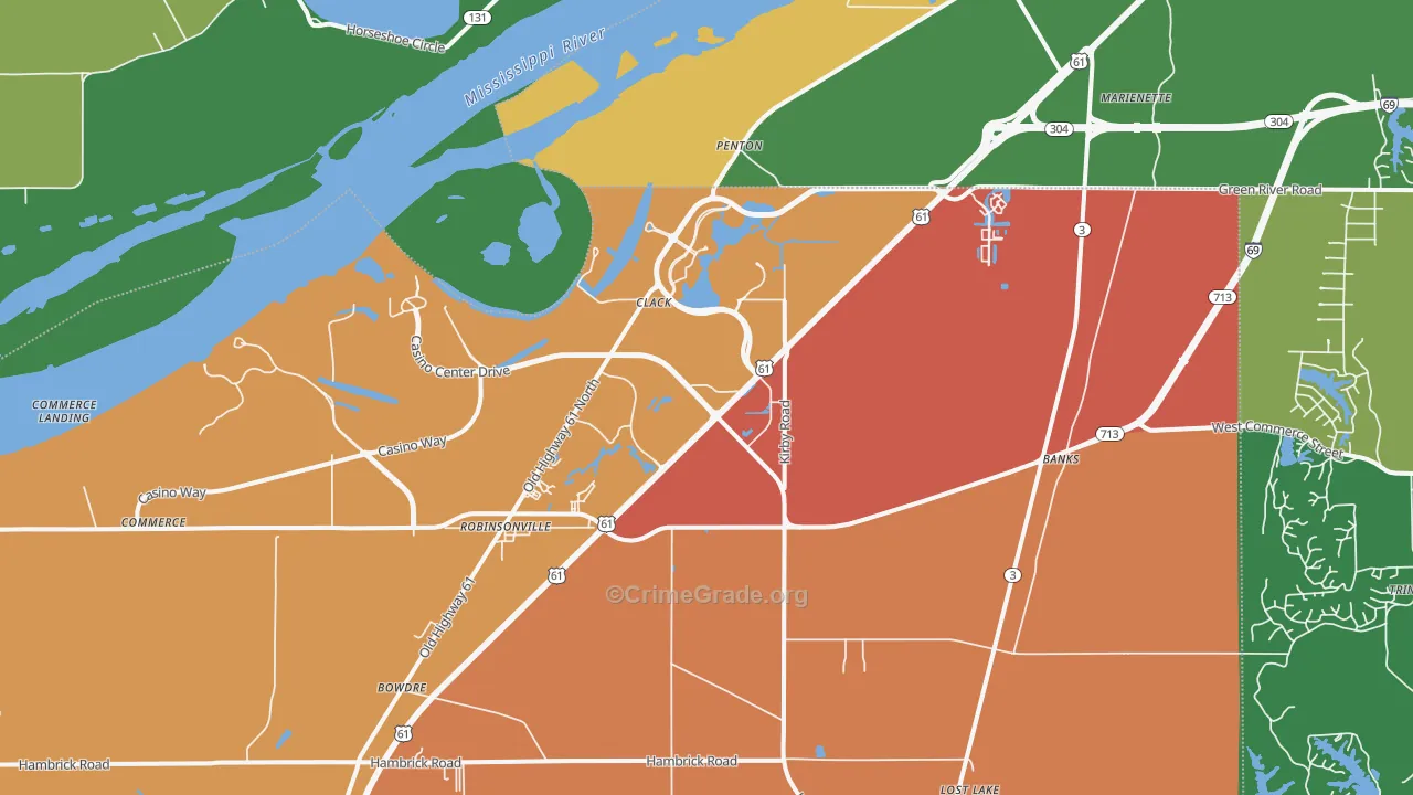 Tunica Resorts, MS Map of Drug-Related Crime Rates