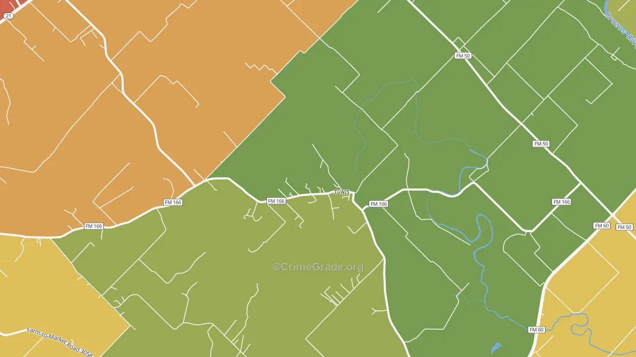 Tunis, TX Map of Drug-Related Crime Rates