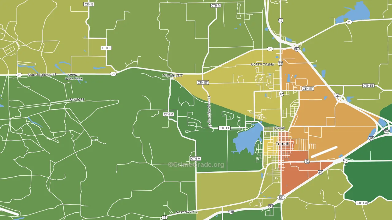 Tunnel City, WI Map of Drug-Related Crime Rates