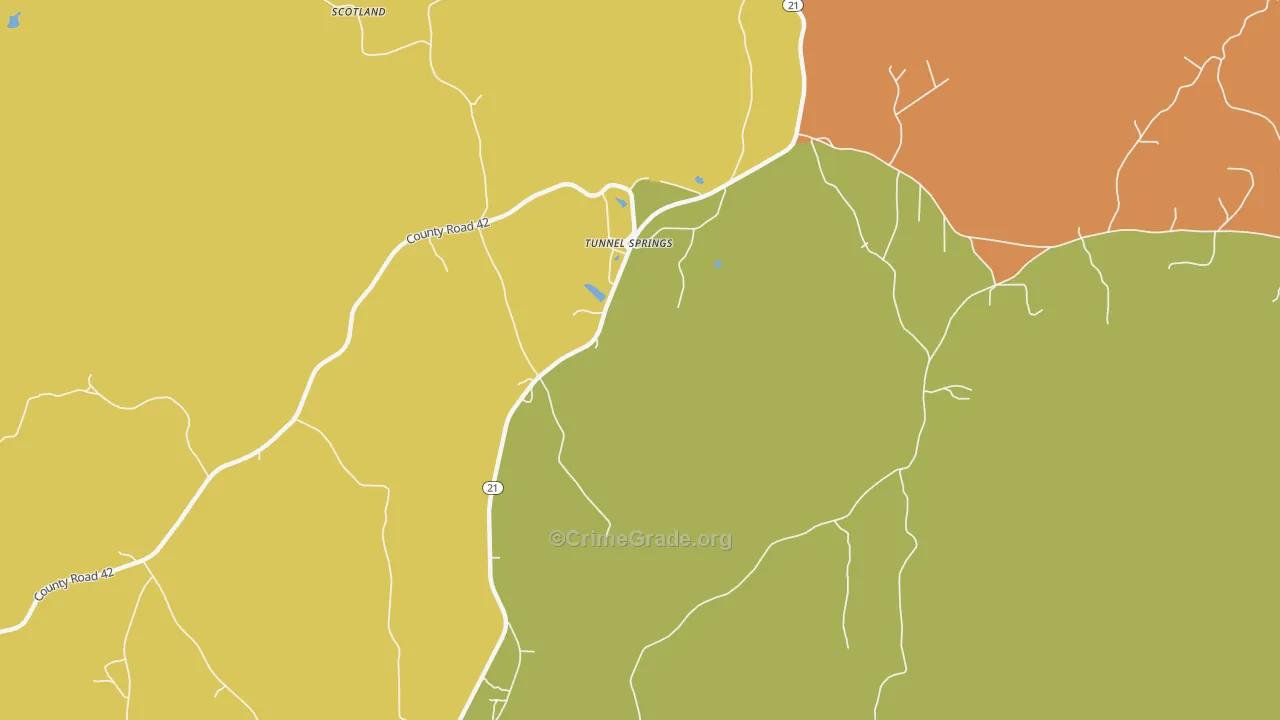 Tunnel Springs, AL Map of Drug-Related Crime Rates