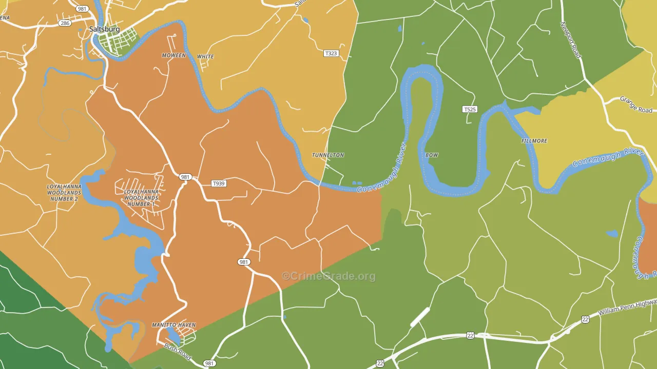 Tunnelton, PA Map of Drug-Related Crime Rates